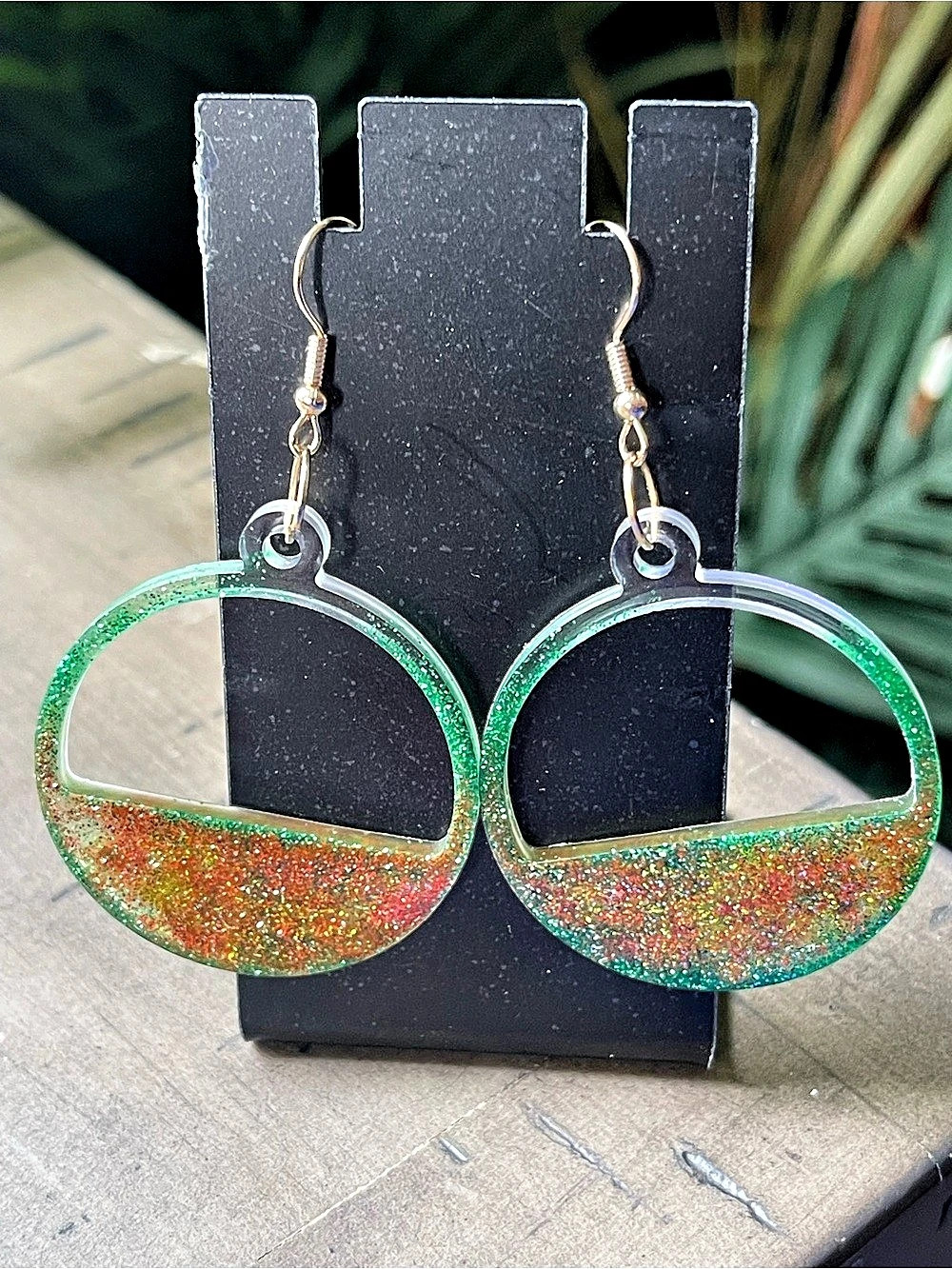 Glitter Hoop Earrings in Green & Orange